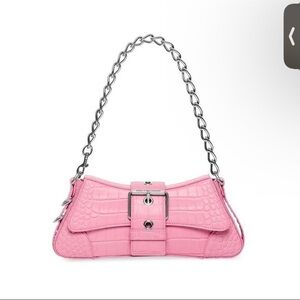 Balenciaga Pink Croc-Embossed Chain Shoulder Bag